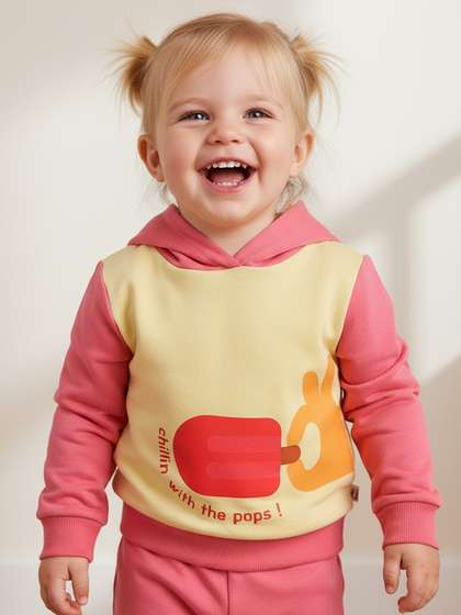 BONTOTS Infant Girls Ice
                    Cream Vibes Printed Organic Cotton Hooded
                    Sweatshirt