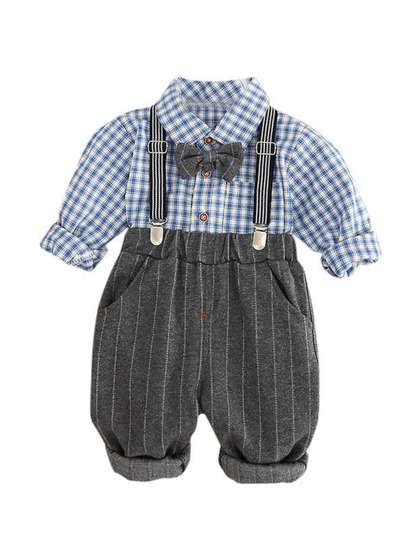 StyleCast x Revolte
                      Boys Checked Shirt & Trousers with Suspenders