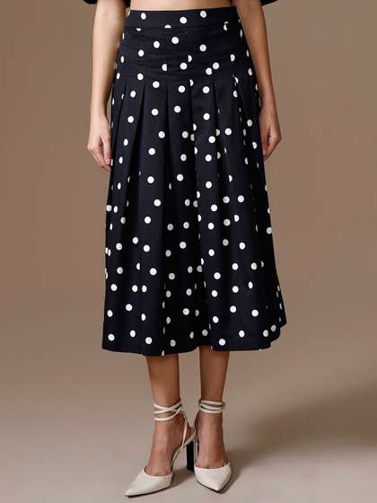 Kazo Women Polka
                        Dots Printed A-Line Pip Midi Skirt