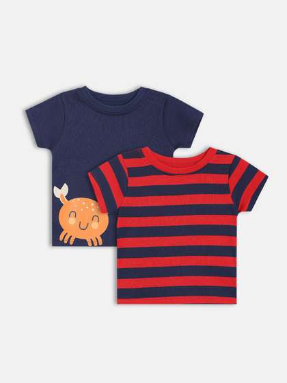 MINI KLUB Boys Pack Of 2
                    Striped Round Neck Pure Cotton T-Shirts