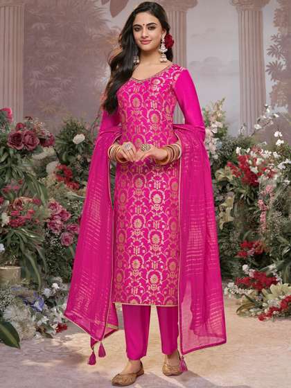 Seerat Floral Woven
                        Design Pure Silk Straight Kurta with Trousers
                        & With Dupatta