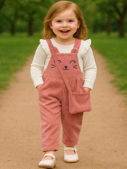 RAMIAAZ Girls Solid Top
                    and Dungarees Set with Purse