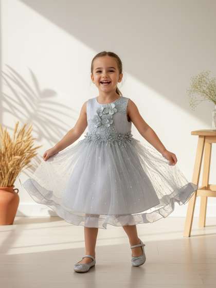 YK Girls Floral
                    Embroidered Fit & Flare Dress