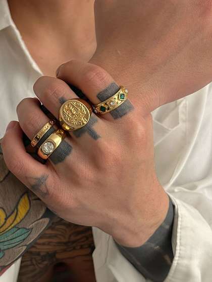 StyleCast x Revolte Men
                    Set Of 3 Gold-Plated Artificial Stones Studded
                    Finger Rings