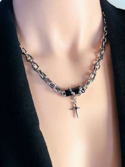 kazare Rhodium-Plated
                    Geometric Pendants with Chains
