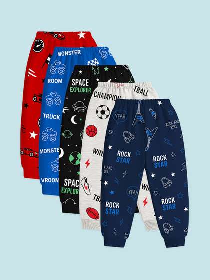 YK Boys Pack Of 5
                    Regular Fit Graphic Printed Mid-Rise Joggers