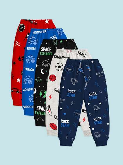 YK Boys Pack Of 5
                      Printed Mid-Rise Joggers