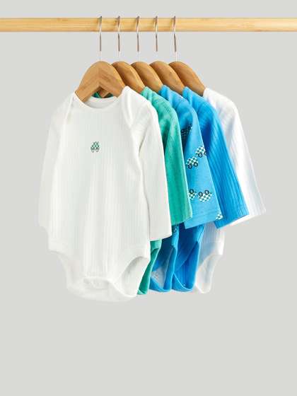 mothercare Boys Pack Of
                    5 Printed Envelope Neck Pure Cotton Bodysuit