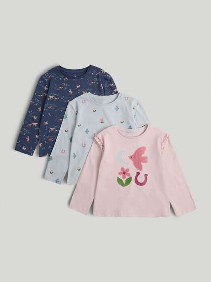 mothercare Girls 3
                      Printed Extended Sleeves Applique T-shirt