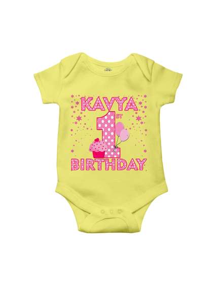 THE PRINT PLATTER Kids
                    1st Birthday Printed Cotton Bodysuit with Envelope
                    Neck