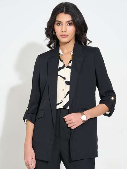 Annabelle by
                        Pantaloons Notched Lapel Collar Open Front
                        Blazer