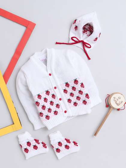 Little Angels Unisex
                    Baby Printed Woollen Cardigan Sweaters With Cap and
                    Socks Set