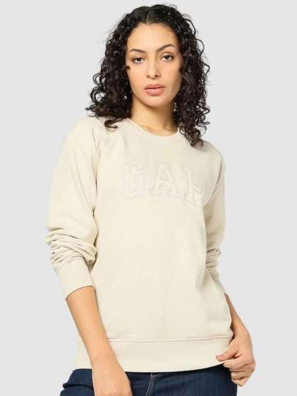 GAP Women Brand Logo
                        Embellished Relaxed Fit Crew Neck Long Sleeves
                        Pullover Sweatshirt