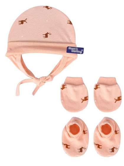 Mom's Darling Kids Pack
                    of 1 Newborn Baby Cotton Cap Mitten Booties Set
                    Visor Cap
