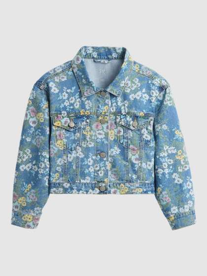GAP Girls Floral Spread
                    Collar Long Sleeves Denim Jacket