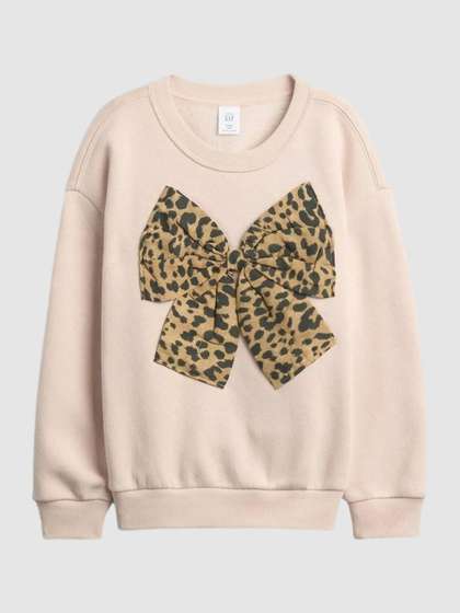 GAP Girls Leopard Bow
                    Printed Drop-Shoulder Crew Neck Pullover Sweatshirt