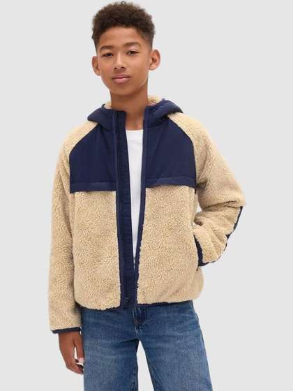 GAP Boys Colourblocked
                    Hooded Long Sleeves Fur Jacket