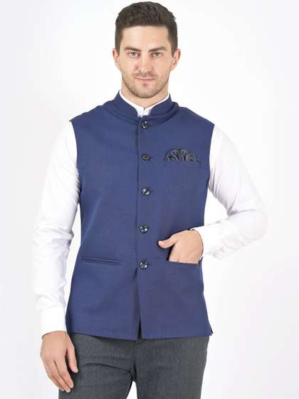 Badoliya & Sons
                        Cotton Linen Woven Nehru Jacket With Pocket
                        Square