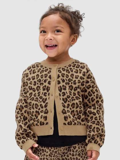 GAP Girls Leopard
                    Printed Crew Neck Classic Cardigan