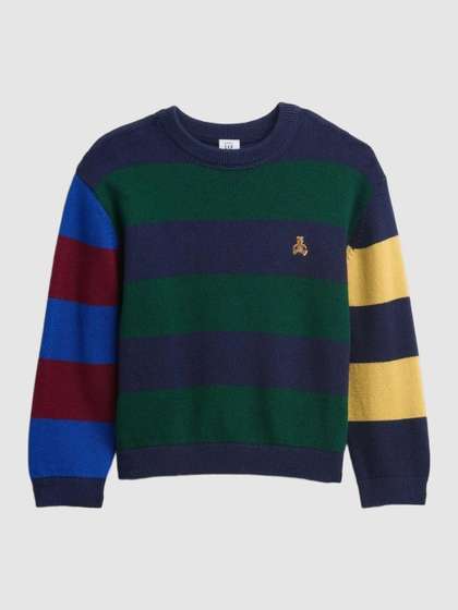 GAP Boys Striped Relaxed
                    Fit Crew Neck Sweater