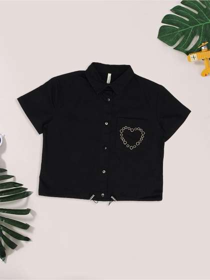 Pantaloons Junior
                      Graphic Printed Shirt Collar Short Sleeves Cotton
                      Top