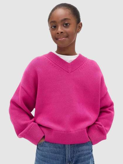 GAP Girls V-Neck
                    Drop-Shoulder Sweater
