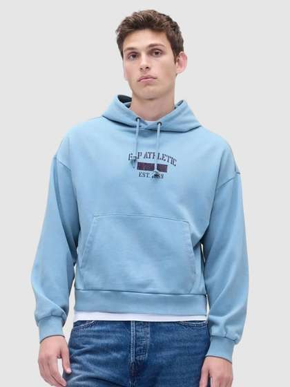 GAP Men Printed
                          Relaxed Fit Drop-Shoulder Hooded Pullover
                          Sweatshirt