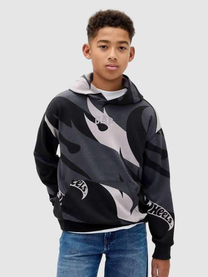 GAP Boys Hot Wheels
                      Pattern Abstract Printed Drop-Shoulder Hooded
                      Pullover