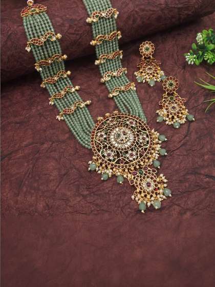 House of Pataudi
                      Gold-Plated Kundan-Studded & Beaded Layered
                      Rani Haar Jewellery Set