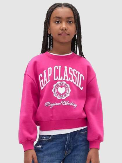 GAP Girls Graphic
                      Printed Applique Round Neck Drop-Shoulder
                      Sweatshirt