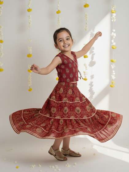 Sangria Girls
                        Printed Ready To Wear Gotta Patti Lehenga &
                        Choli