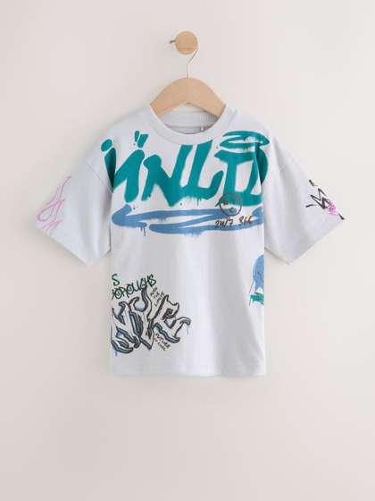 NEXT Boys Typography
                      Printed Drop-Shoulder Sleeves Pure Cotton T-shirt