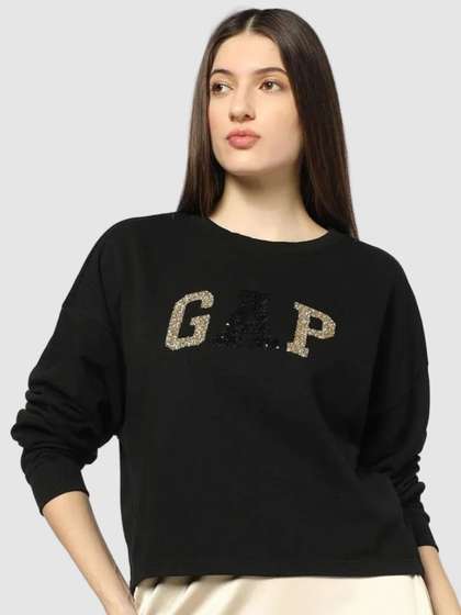 GAP Women Brand
                          Logo Embellished Round Neck Cotton Pullover
                          Sweatshirt