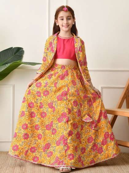 Indi-Loom Couture
                        Girls Printed Ready to Wear Lehenga With Blouse
                        & Jacket