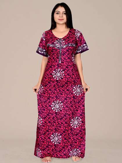 ANKONA Women Batik
                          Printed Round Neck Short Sleeves Maternity
                          Pure Cotton Maxi Nightdress