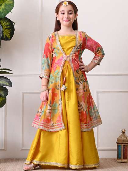 Indi-Loom Couture Girls
                    Printed Round Neck Ready to Wear Lehenga Choli With
                    Jacket