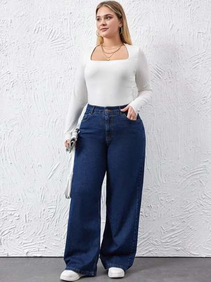 Kotty Women Wide Leg
                        High-Rise Plus Size Stretchable Jeans