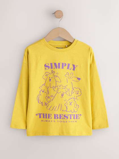 NEXT Girls Printed
                      Drop-Shoulder Sleeves Pure Cotton T-shirt