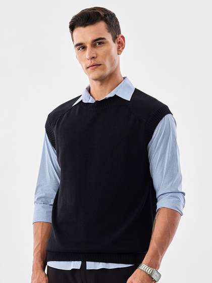 Snitch Men Round Neck
                      Sleeveless Cotton Sweater Vest