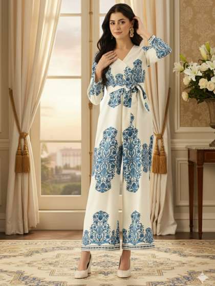 SZN Women Self
                        Design V-Neck Long Sleeves Basic Jumpsuit