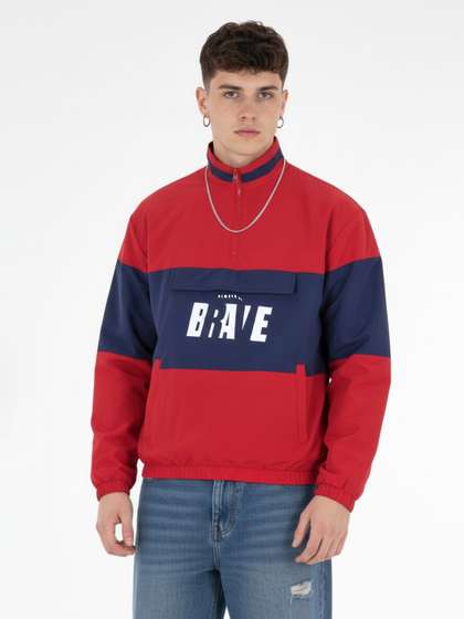 glitchez
                        Colorblocked Typography Printed Mock Collar
                        Bomber Jacket with Flap Detail