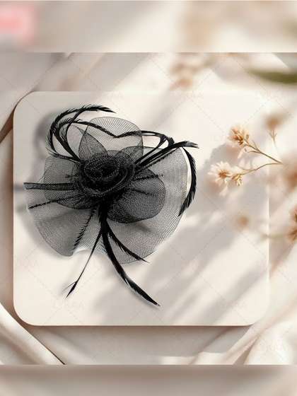 LYKAA Girls Embellished
                    Hat with Mesh Veil and Feather Hair Accessory