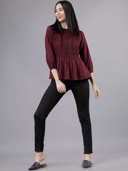 ALHADAYA Women Solid
                        Embroidered Peplum Top