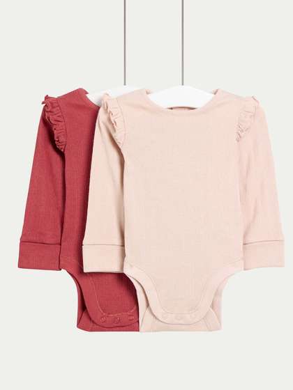 Marks & Spencer 2
                    Pack Pure Cotton Frill Long Sleeve Bodysuits