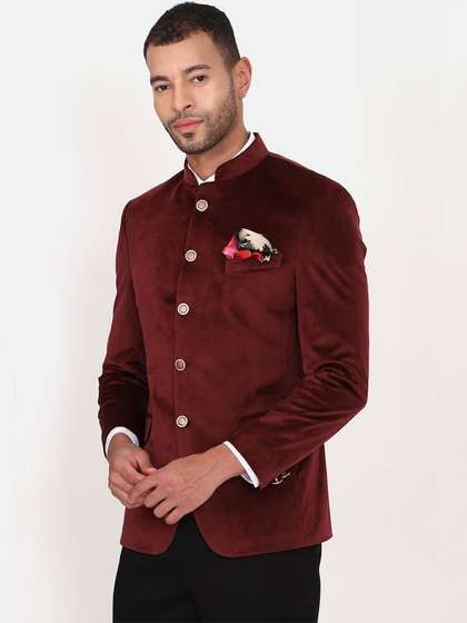 MANQ Men Mandarin
                        Collar Single Breasted Bandhgala 2-Piece Suit