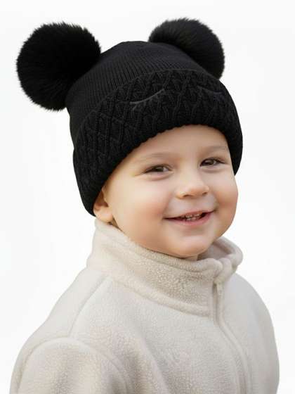 Infispace Kids Self
                    Design Woollen Cute Pompom Ears Beanie