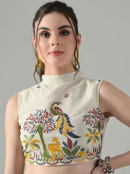 HERE&NOW Women
                        Embroidered Cotton Halter Neck Saree Blouse