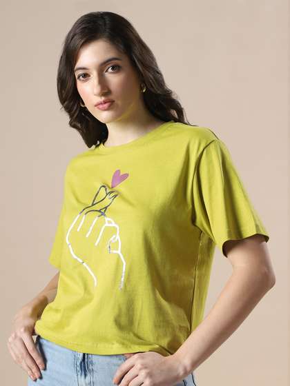 Globus Drop Shoulder
                        Korean Graphic Printed Oversized Crop T-Shirt
