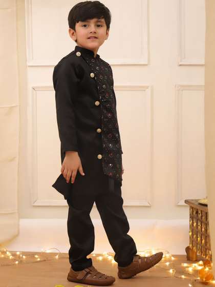 KID1 Boys Ethnic Motifs
                    Embroidered Angrakha Sequinned Kurta with Trousers