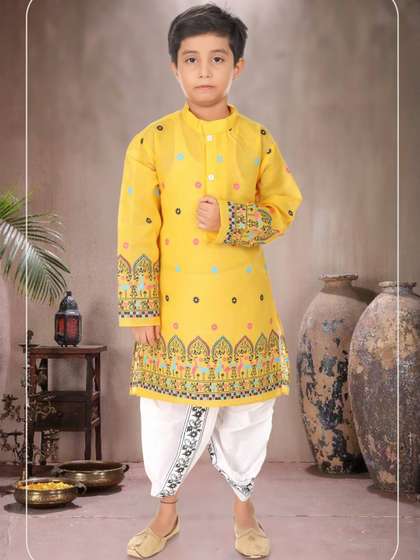 NEW GEN Boys Ethnic
                      Motifs Printed Mandarin Collar Regular Straight
                      Kurta with Dhoti Pants